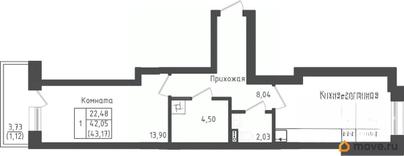 1-комн. квартира, 42.03 м&sup2;