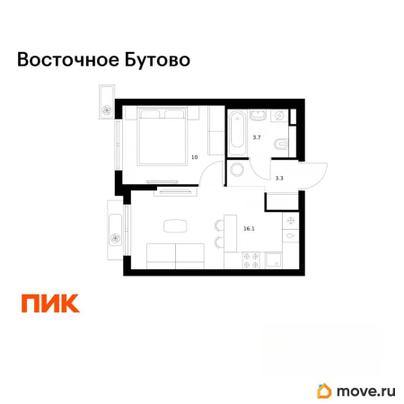 1-комн. квартира, 33.1 м&sup2;
