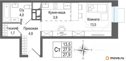 студия, 27.9 м&sup2;