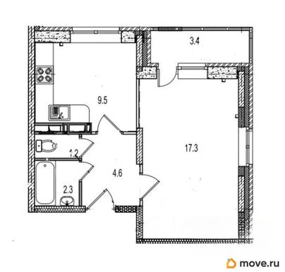 1-комн. квартира, 38.5 м&sup2;