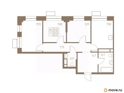 3-комн. квартира, 65.12 м&sup2;