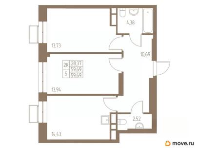 2-комн. квартира, 59.69 м&sup2;
