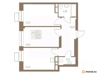 2-комн. квартира, 59.69 м&sup2;