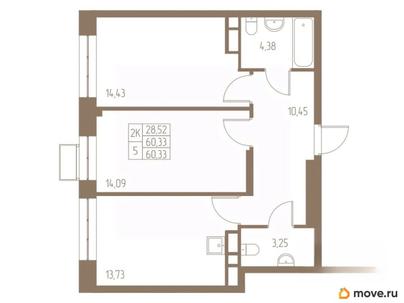 2-комн. квартира, 60.33 м&sup2;