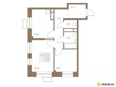2-комн. квартира, 51.28 м&sup2;