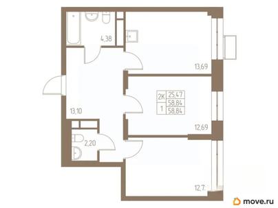 2-комн. квартира, 58.84 м&sup2;