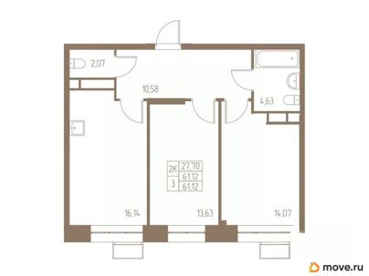 2-комн. квартира, 61.12 м&sup2;
