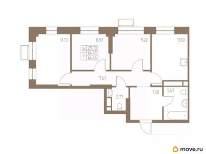 3-комн. квартира, 64.45 м&sup2;