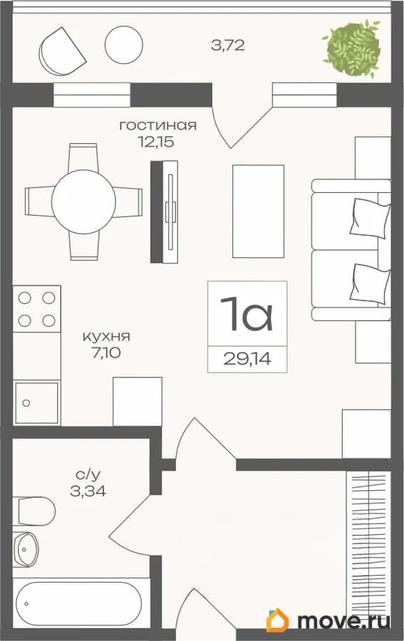 студия, 29.14 м&sup2;