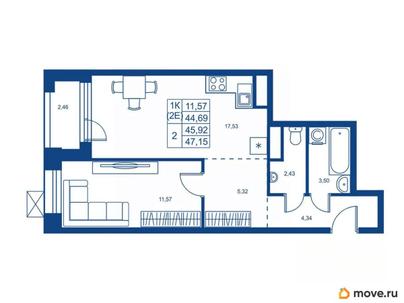 1-комн. квартира, 44.69 м&sup2;
