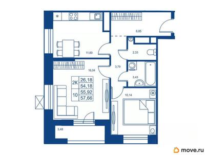 2-комн. квартира, 54.18 м&sup2;