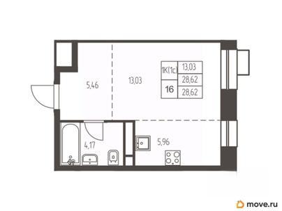 студия, 28.6 м&sup2;