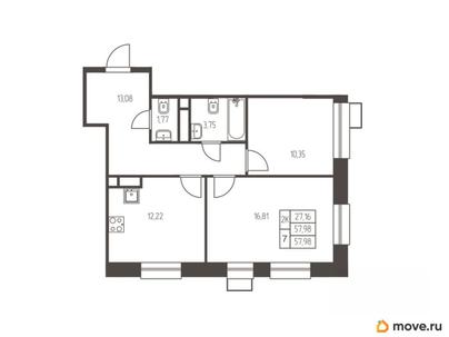 2-комн. квартира, 58 м&sup2;