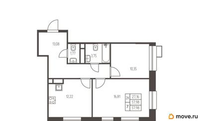 2-комн. квартира, 58 м&sup2;