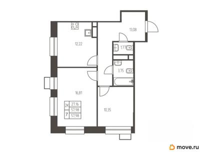 2-комн. квартира, 58 м&sup2;