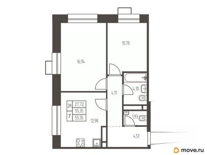 2-комн. квартира, 55.4 м&sup2;