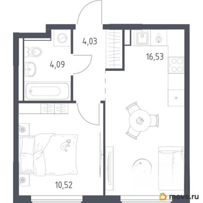 1-комн. квартира, 35.17 м&sup2;