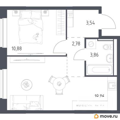 1-комн. квартира, 40.92 м&sup2;