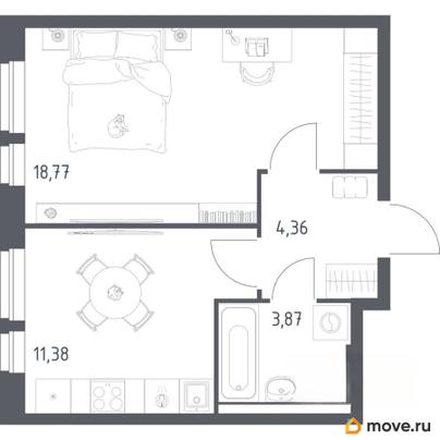 1-комн. квартира, 38.38 м&sup2;