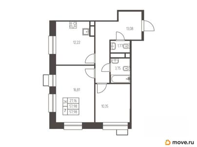 2-комн. квартира, 58 м&sup2;