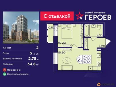2-комн. квартира, 34.8 м&sup2;