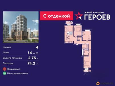 4-комн. квартира, 74.2 м&sup2;
