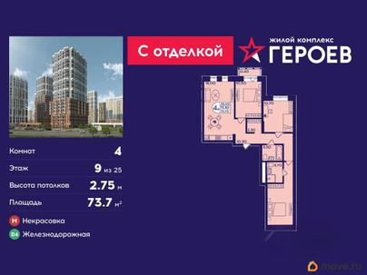 4-комн. квартира, 73.7 м&sup2;