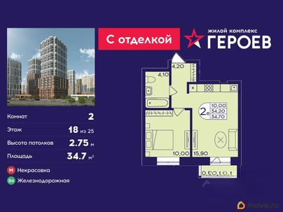 2-комн. квартира, 34.7 м&sup2;