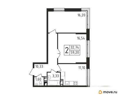 2-комн. квартира, 59.2 м&sup2;