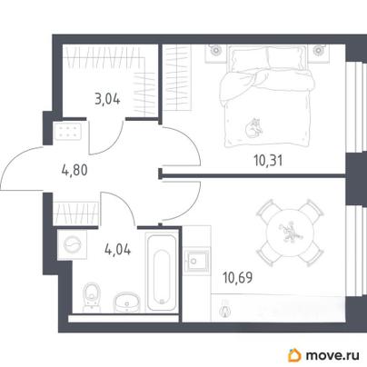 1-комн. квартира, 32.88 м&sup2;