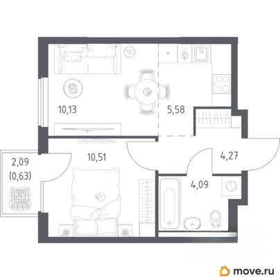 1-комн. квартира, 35.21 м&sup2;