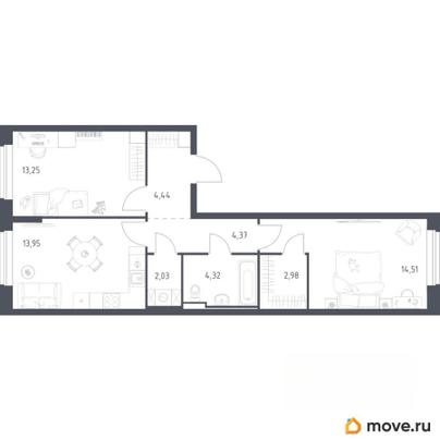 2-комн. квартира, 59.85 м&sup2;