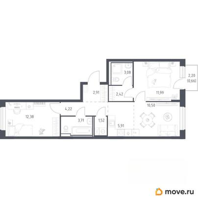 2-комн. квартира, 59.3 м&sup2;