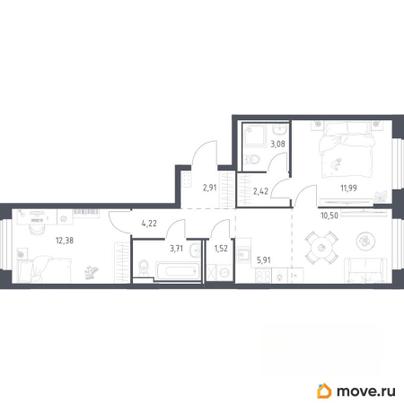 2-комн. квартира, 58.64 м&sup2;