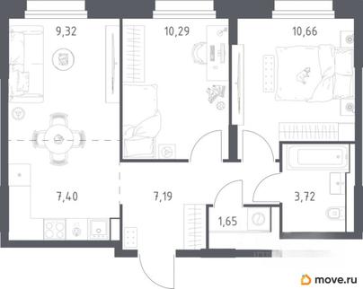 2-комн. квартира, 50.2 м&sup2;