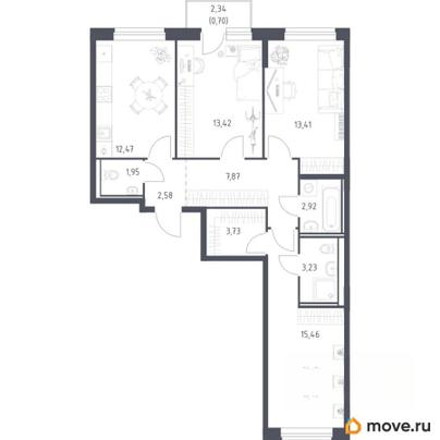 3-комн. квартира, 77.74 м&sup2;