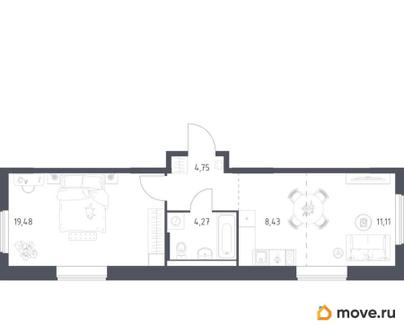 1-комн. квартира, 48.04 м&sup2;