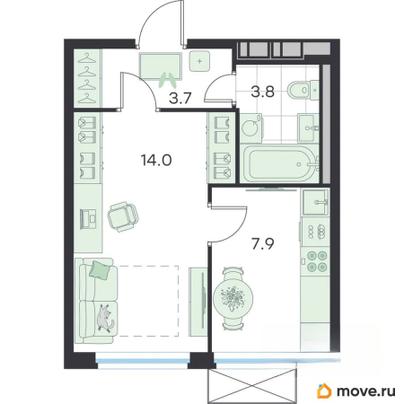 1-комн. квартира, 29.4 м&sup2;