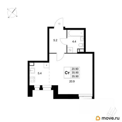 студия, 35.9 м&sup2;