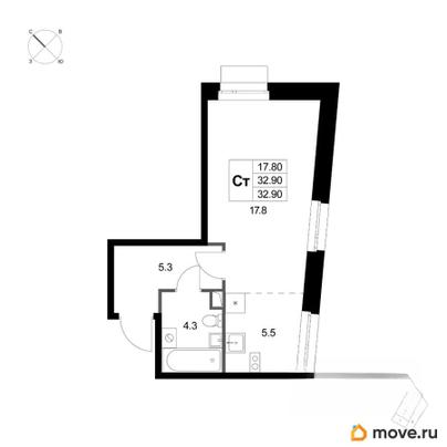 студия, 32.9 м&sup2;