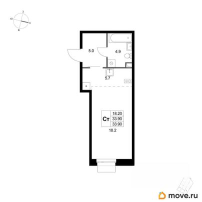 студия, 33.9 м&sup2;