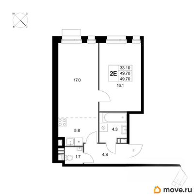 2-комн. квартира, 49.7 м&sup2;