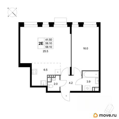 2-комн. квартира, 58.1 м&sup2;