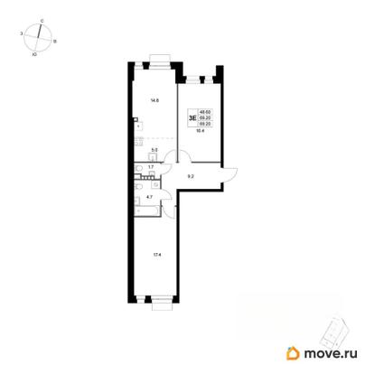 3-комн. квартира, 69.2 м&sup2;