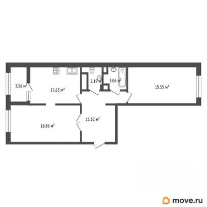 2-комн. квартира, 65.28 м&sup2;