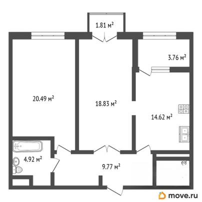 2-комн. квартира, 74.78 м&sup2;