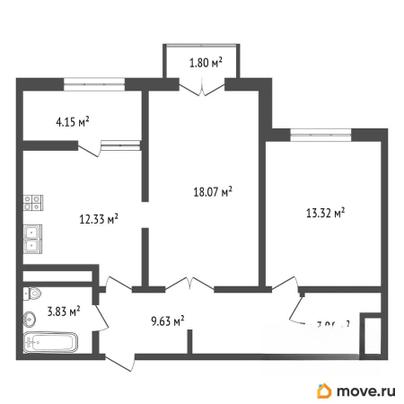 2-комн. квартира, 66.09 м&sup2;