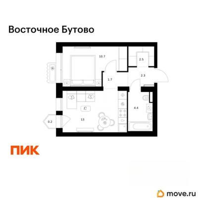 1-комн. квартира, 34.8 м&sup2;