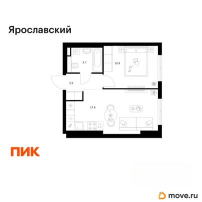 1-комн. квартира, 35.7 м&sup2;