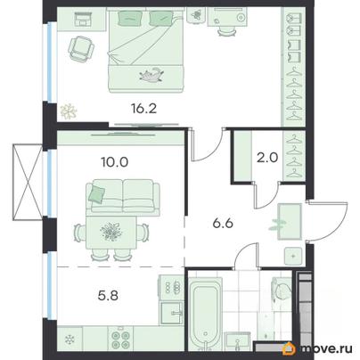 2-комн. квартира, 44.9 м&sup2;